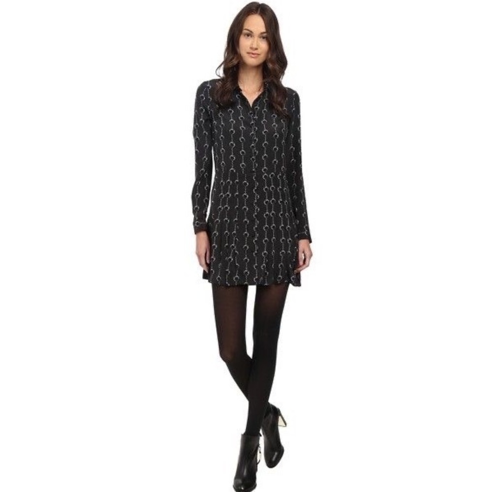 The Kooples Black Handcuff Chain Print Shirt Dress Size 2 Small